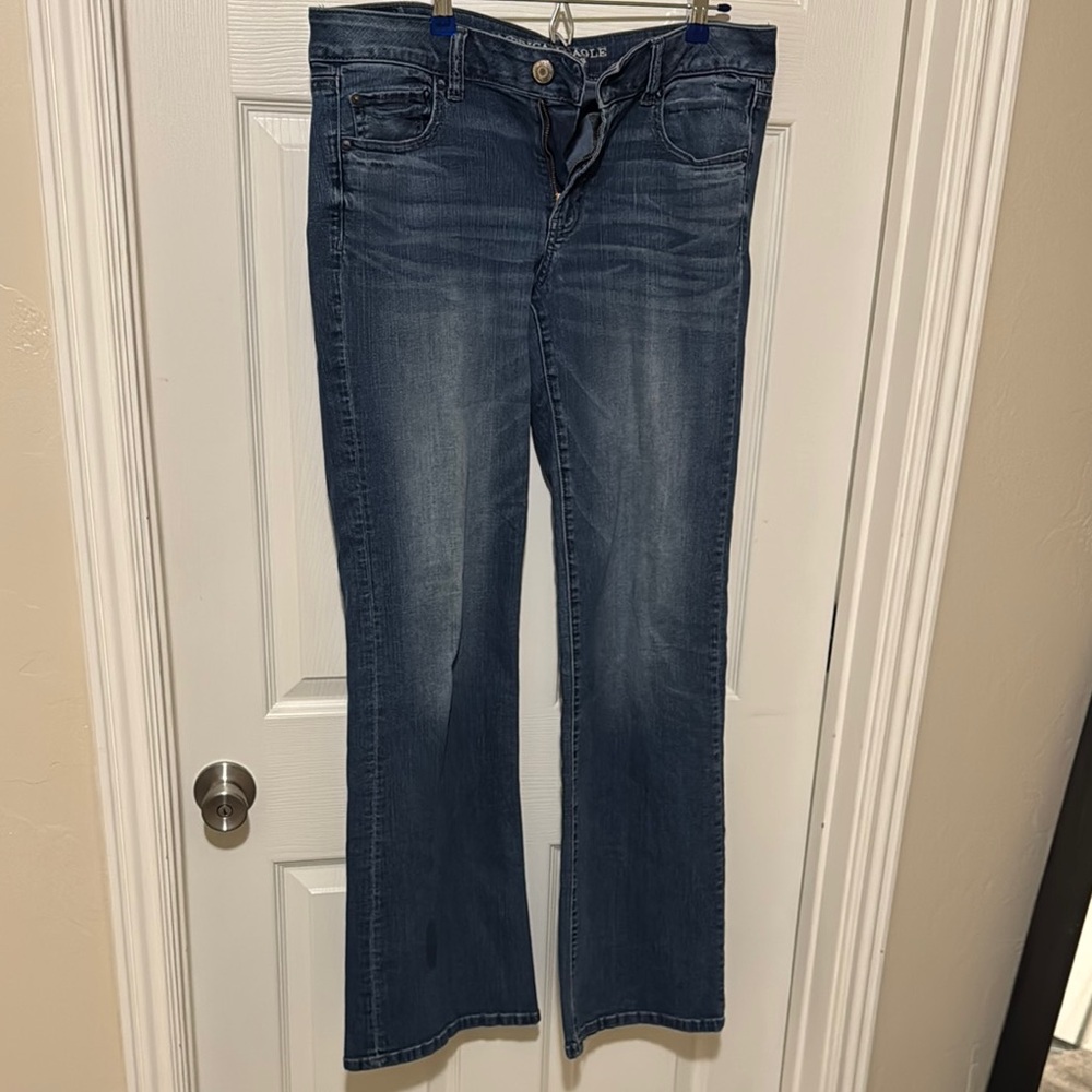 American Eagle Outfitters Boot Cut Blue Jeans with Subtle Whiskering